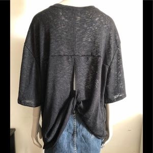 Sheer Black Open Back Drop Sleeve Size L Top